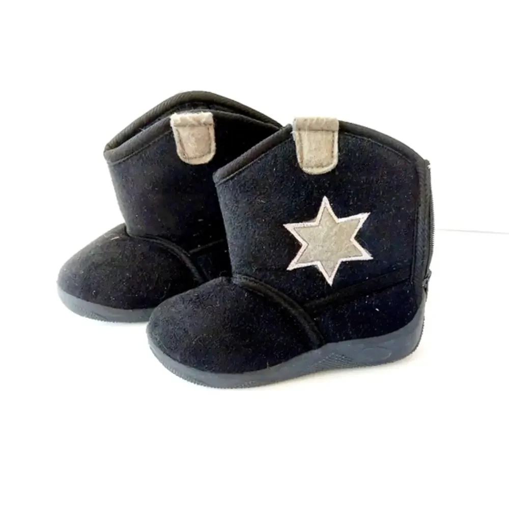 Black Microfiber Cowboy Boots Infant Size 4 Grey Sheriff Star